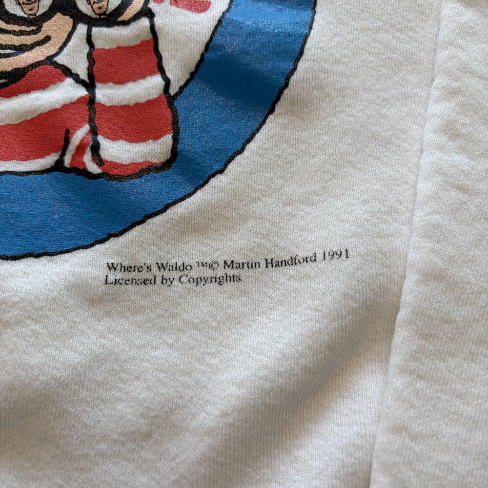 Vintage Fruit Of The Loom Sweatshirt Mens Large White Where's Waldo 90s USA - Picture 4 of 8